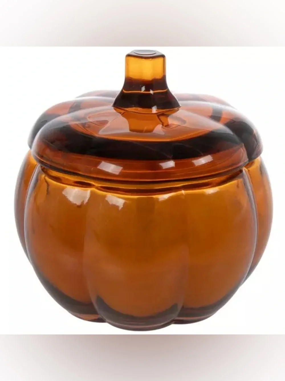 Hobby Lobby Pumpkin Container LED Candle Amber Glass Pumpkin Jar with Lid